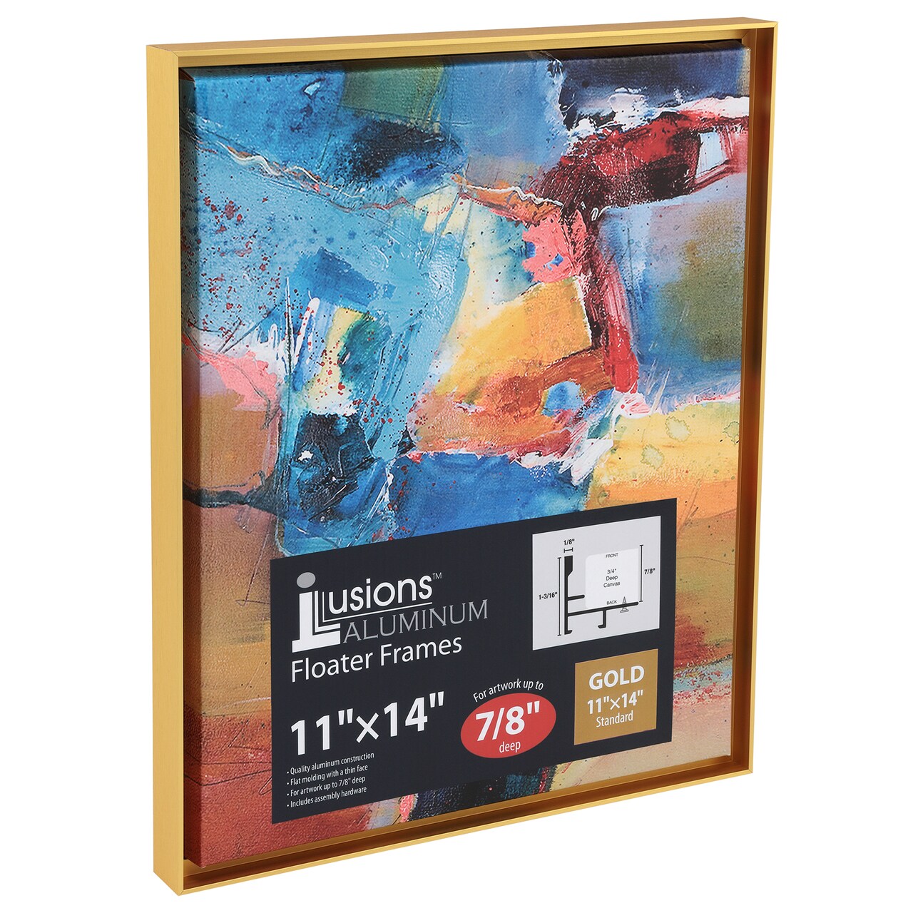 Creative Mark Illusions Aluminum Floater Frames 7/8", 16x20" Gold - No Glass or Backing - Canvas Floater Frames with Sleek Metal Exterior, Flat Molding & Assembly Hardware